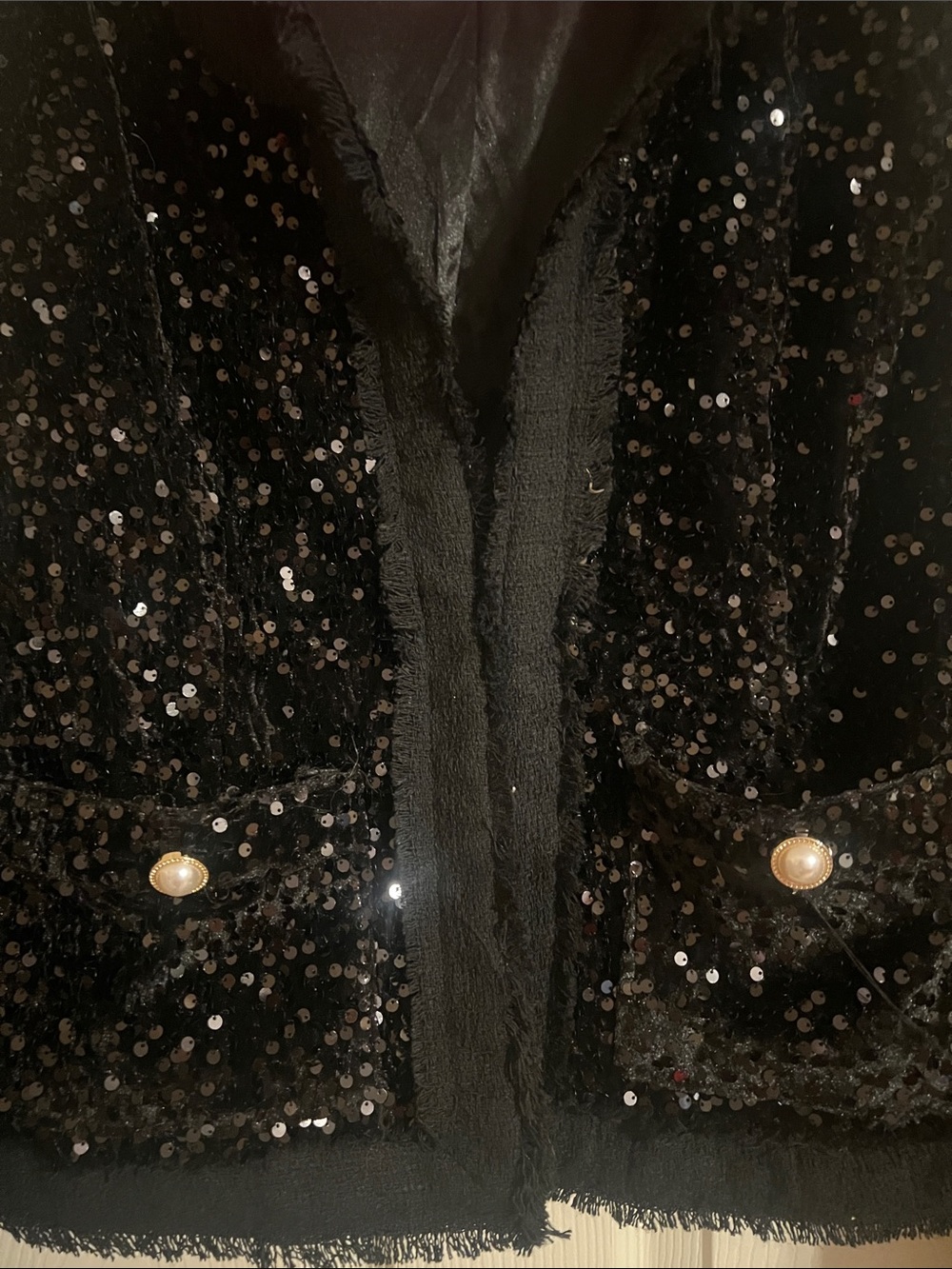 Nanette Lepore Black Sequin Pearl-Button Blazer - Picture 3 of 10